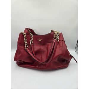 Coach Lexy Leather Shoulder Bag with Chain Straps Red Satchel Purse